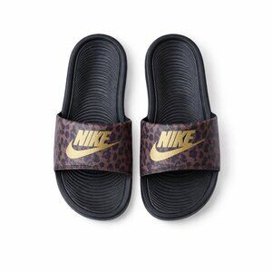Nike Slide Sandals Women’s Size 7 Black Gold Logo Animal Print Strap